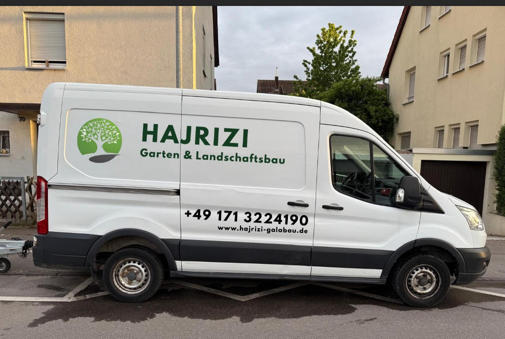 Fahrzeugbeschriftung Ludwigsburg – Transporter Beschriftung Hajrizi Garten & Landschaftsbau durch Meinwerbung.de